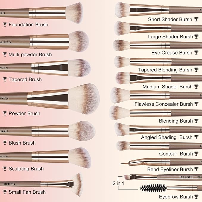 Make Up Brushes, MAANGE 18 Pcs Premium Synthetic Makeup Brushes Set Soft Foundation Powder Eyeliner Eye Shadow Makeup Brushes Professional (Champagne)