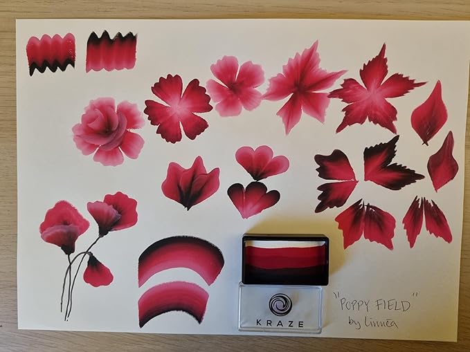 Kraze FX Dome Stroke - Poppy Field by Linnea (25 gm), Professional 1-Stroke Split Cake, Hypoallergenic, Non-Toxic, Water Activated Face & Body Painting Makeup Supplies for Kids Safe Adults