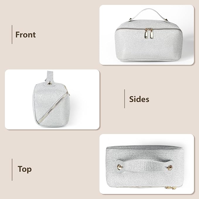 Makeup Bag for Women Travel Cosmetic Bag Toiletry Oraganizer Case Bag Travel Essentials Portable Pouch with Waterproof Large Capacity PU Leather Lining