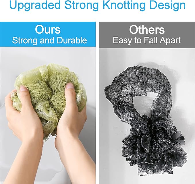 AmazerBath Loofah Sponge 75g/Piece, Exfoliating Bath Sponge Body Scrubber, Large Loofa Set of 4 - White Grey-Pink-Army Green-Green