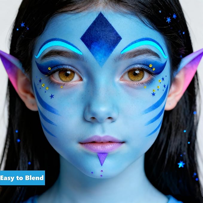 Go Ho Cream-Blendable Light Blue Face Paint Stick (1.06 Oz),Full-coverage Pale Blue Face Body Paint for Halloween Cosplay SFX Ghost Bride Sally Makeup,Waterproof Makeup Stick