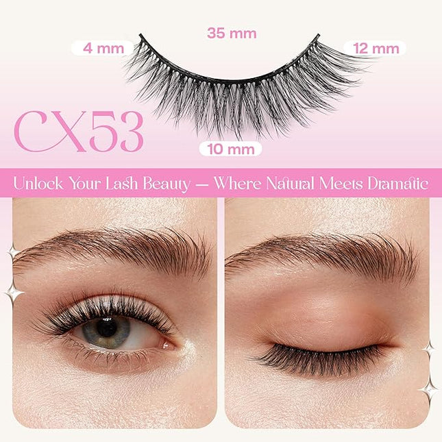 CALAILIS Self Adhesive Eyelashes 5 Pairs Natural Look Press On Lashes No Glue Need Eyelashes Reusable Cat Eye Wispy Self-adhesive False Lashes with Replacement Adhesive Strips (CX53)