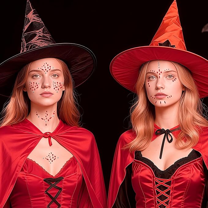 Red Face Gems, Halloween Face Rhinestone Makeup Festival Face Jewels, Zombie Gunshot Wound Fake Hole Scar Blood Scars Stick On Gems, Self-Adhesive Rhinestone Set for Halloween Makeup