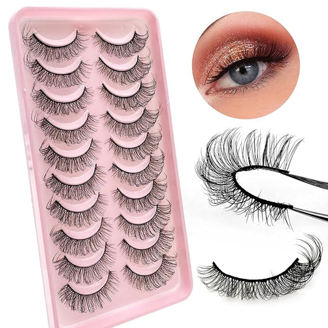Royaomis D Curl Cat Eye lashes Wispy Russian Strip Lashes that Look Like Extensions 8D False Eyelashes Natural Look Pack 10 Pairs (RM-41)