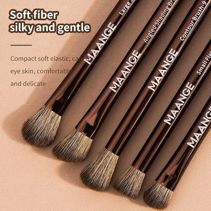 MAANGE 13 Pcs Makeup Brushes with Bag, Multi-functional Eye Makeup Brush Set Professional Blending Eyeshadow Concealer Eyebrows Eyeliner (Brown)