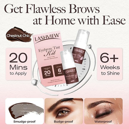 LASHVIEW Lash Lift and Eyebrow Kit, Professional Eyelash Perm Kit and Eyelash & Eyebrow Set Quick Lifting & Voluminous Coloring Gifts for Women Salon Grade Home DIY(Brown)