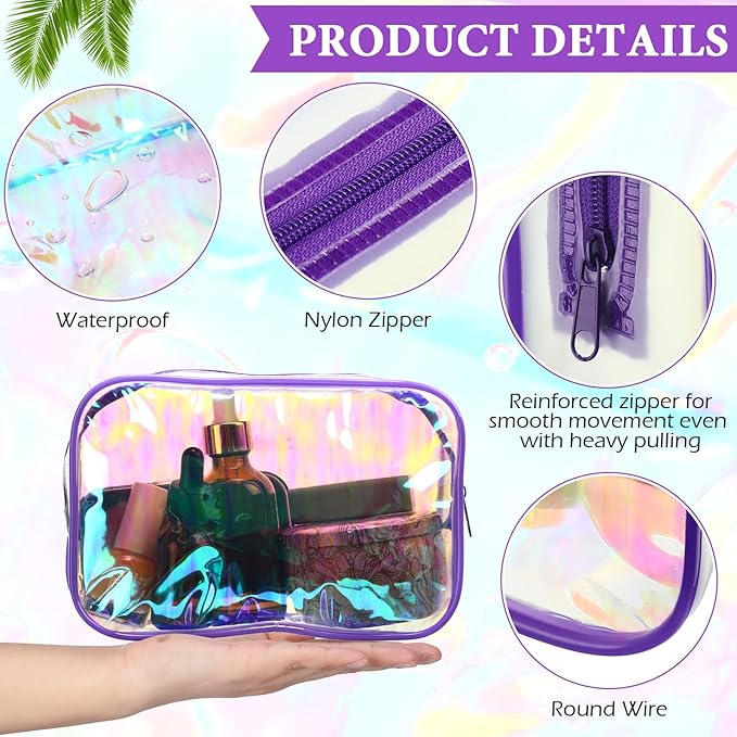 Weewooday 12 Pieces Clear Makeup Bags Cosmetic Storage Bags PVC Zipper Pouches Travel Waterproof Makeup Plastic Case for Women Organizing Toiletries Traveling Bathroom(Small,Dazzling)