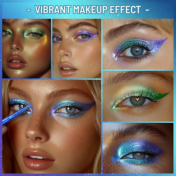 UCANBE Chameleon Eyeshadow & Eyeliner Gel Pencil - Multichrome Shifting Colors Metallic Glitter Eye Makeup,Waterproof Long-Lasting Smudge-Proof Multi-Dimensional Color (Electric Blue to Royal Purple)