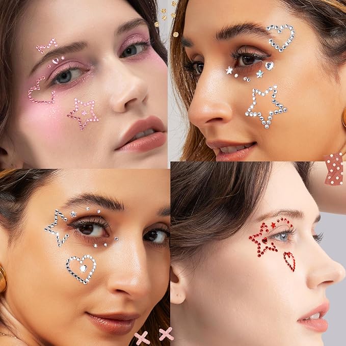 YGDZ Face Gems, Face Rhinestones Star Heart Self Adhesive Hair Gems, Festival Jewels Stickers Stick on, Rave Accessories, Face Jewels for Kids, Women