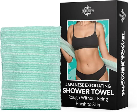 Dermasuri Japanese Exfoliating Shower Towel - Body Scrub Exfoliator & Back Scrubber Loofah for Men & Women, Exfoliating Shower Towel for Smooth & Glowing Skin, Removes Dry & Dead Skin, All Skin Types