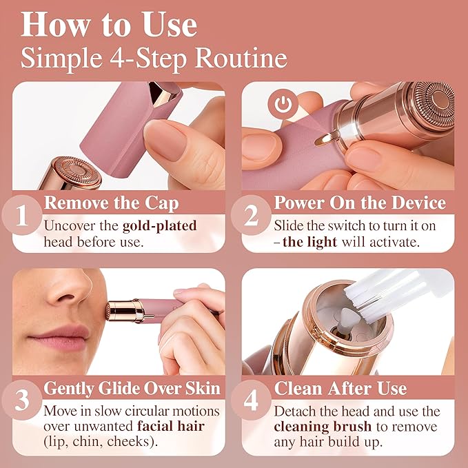 Facial Hair Removal for Women | Upper Lip Mustache Remover Device Face Shaver Woman Chin Peach Fuzz Electric Trimmer Dermaplane Female Razor Ladies Tweezers Lady Epilator Girls by VISOFO (Pink)