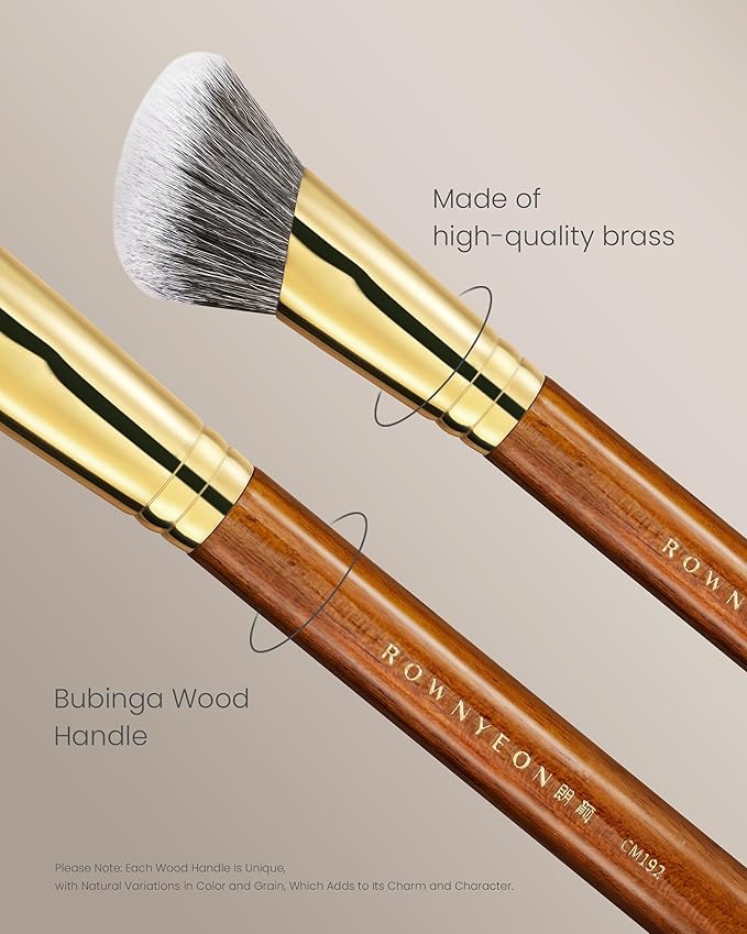 Desert Oak Series SlopeBlur Stipple Brush - Angled Nylon Bristles for Seamless Cream/Liquid/Powder Blending, Contour & Blush Application, Bubinga Handle (CM 192)