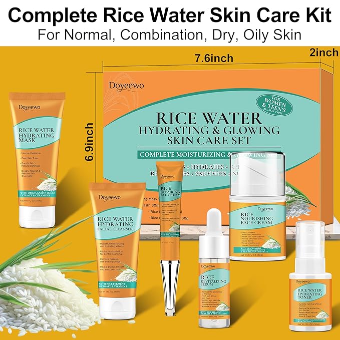 Skin Care Set,Women Teen Glass Skincare w/Korean Rice Extract,Hydrate Glow Repair Anti-Aging Facial Routine Kit Gift Set for Women Mom Wife Teenager Girl Trendy Stuff Christmas Gifts Stocking Stuffers