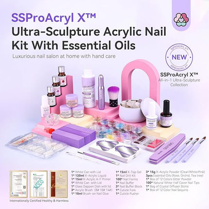 SAVILAND Professional Acrylic Nail Kit: Nail Kit Set with 4OZ Large Capacity Monomer Nail Drill 30 Days Wear Nail Extension Manicure Christmas Gift