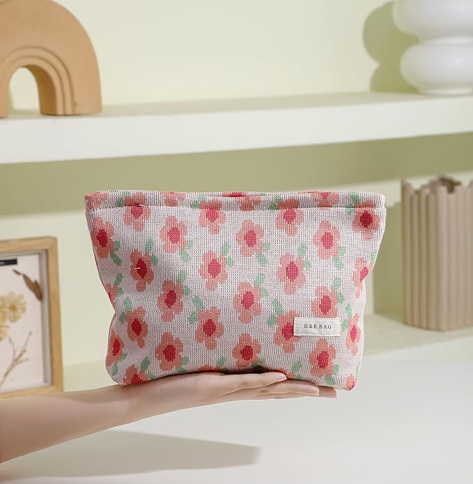 2 Pcs Makeup Bags, Large Cosmetic Bag Travel Toiletry Bag Organizer for Women, Embroidery Craft, Floral Makeup Bag Small Cosmetic Pouch Purse with Zipper Gifts for Girls Teen