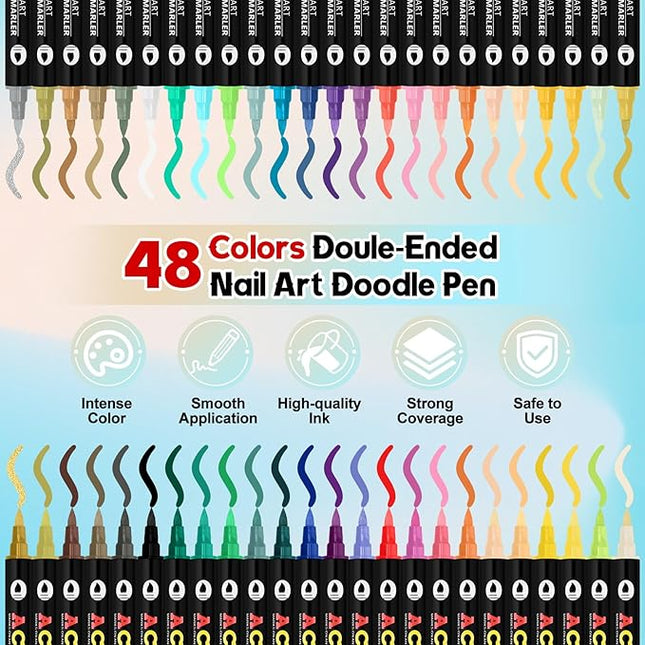 Kalolary 48 Colors Nail Art Pens Set,24PCS 3D Nail Polish Pens Double-Ended Acrylic Paint Pen Nail Art Markers Quick-Drying Nail Art Tools for Dotting Drawing Painting DIY Nail Art Beauty Manicure（F）