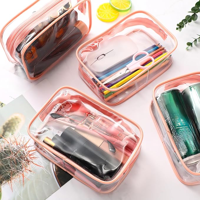 Weewooday 12 Pieces Clear Makeup Bags Cosmetic Storage Bags PVC Zipper Pouches Travel Waterproof Makeup Plastic Case for Women Organizing Toiletries Traveling Bathroom(Small,Pink)
