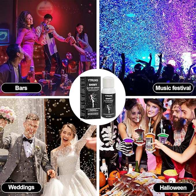Long Lasting Shining Glitter Spray, Glitter Spray for Hair and Body, Glitter Spray for Clothes, Used for Stage Performances, Festive Celebrations, and Makeup Dances(2.03Fl Oz)