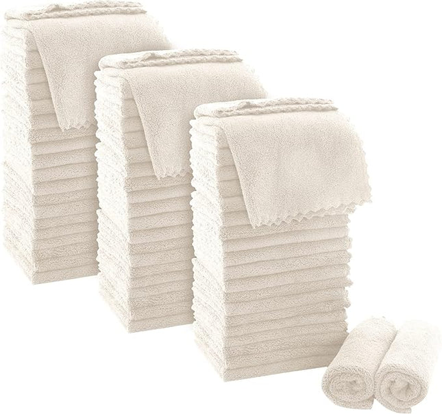 MOONQUEEN Ultra Soft Premium Washcloths Set - 12 x 12 inches - 72 Pack - Quick Drying - Highly Absorbent Coral Velvet Bathroom Wash Clothes (Cream)