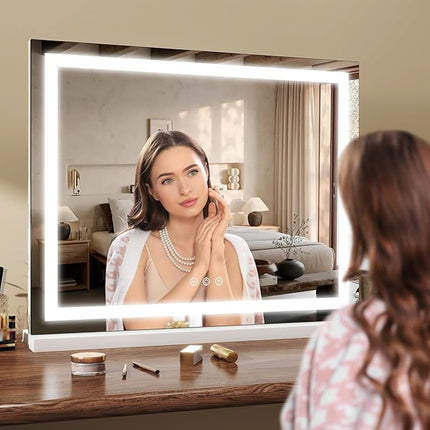 ROLOVE 23x18 Inch Lighted Vanity Mirror, 3-Color Dimmable LED & Touch Control - Large Makeup Mirror for Dressing Room (Wall/Tabletop Mount)
