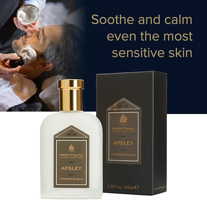 Truefitt & Hill Luxury Aftershave Balm - Apsley - Premium Soothing Moisturizer with Aloe Vera Extract - Ideal for Sensitive Skin, Razor Burn Relief, and a Silky Smooth Finish - 3.38 oz.