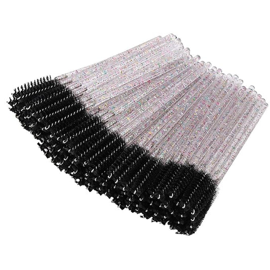 BTYMS 100 Pieces Eyelash Mascara Brushes Disposable Lash Wands Makeup Applicators Eyebrow Spoolies Brush for Eyelash Extensions - Black