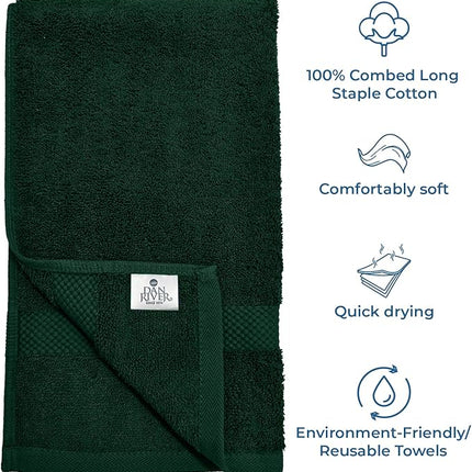 DAN RIVER 6-Pack Premium Hand Towels (16x28 Inches) - 100% Cotton, Ultra Soft, Lightweight, Highly Absorbent Towels for Bathroom, Spa, Gym, Salon, Hotel, and Travel - Hunter Green
