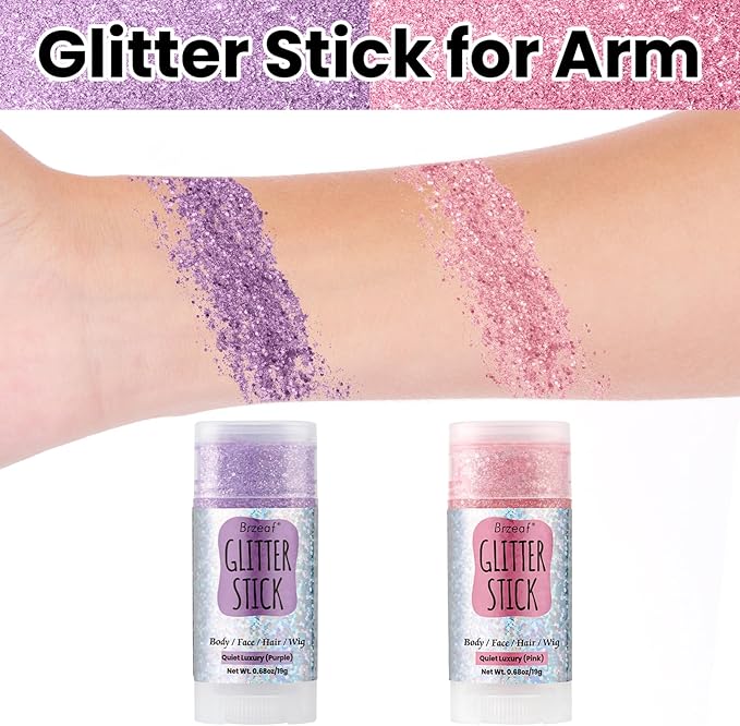 Brzeaf Pink Glitter Stick, Not Greasy & Long Lasting, Halloween Face Glitter Gel, Chunky Glitter for Face/Body/Hair/Eyes/Lip, Singer Concert Music Rave Festival, Glitter Stick Makeup for Women Men