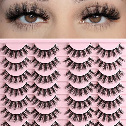 FARRED Fluffy Lashes Natural Eyelashes Short Wispy Eye Lash Strips 14 Pairs Separated Volume Eyelash Pack 16mm Dramatic Wispies Fake Strip Lashes Clusters Cat Eye Pestañas Spiky Look (F24 | 9-16mm)