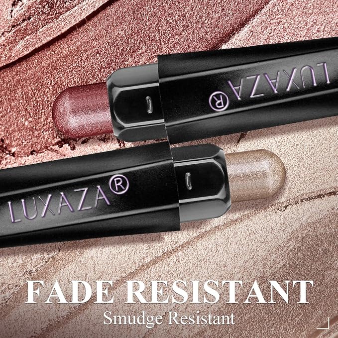 6-Piece Matte and Shimmer Cream Eyeshadow Pencil Set, Waterproof Long Lasting Highlighter Stick, Champagne Rose Pink