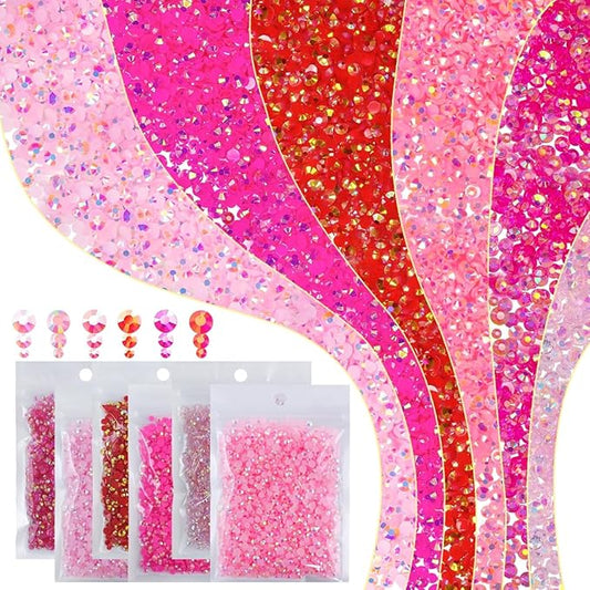 6 Bags Colorful Rose & Pink Series Resin Rhinestones for Bedazzling Crafting 3mm 4mm 5mm Mix Flatback Stones Gems Diamonds for Nails Face Eyes Makeup DIY Crafts Tumblers Bottles Clothes Shoes