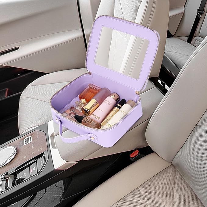 Pinkmik Clear Makeup Bag Waterproof Travel Case for Cosmetics and Toiletries Women's Makeup Organizer and Car Bag with Zipper (X/Purple, L)