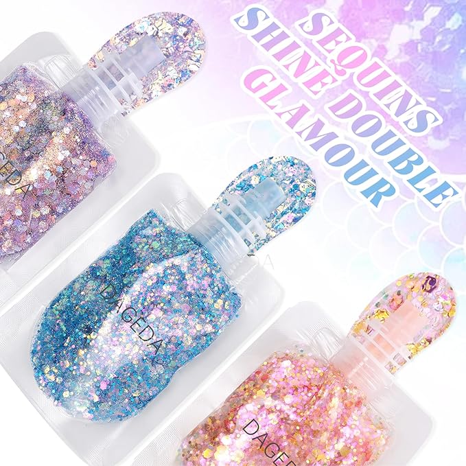 DAGEDA Purple Body Glitter Gel,Sparkly Face Hair Eye Glitter Makeup,Quick-Drying Body Shimmer Holographic Sequins, Singer Concert, Festival Rave Makeup Accessories