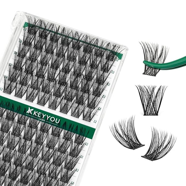 Lash Clusters 96pcs Eyelash Clusters Y01 C Curl 12mm Cluster Lashes KEYYOU Volume Wispy Lash Extension Soft&Comfortable Easy DIY at Home(Y01,C-12mm)