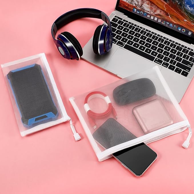 12 Pieces Zipper Nylon Mesh Pouch, Mesh Cosmetic Bags Makeup Bags Pencil Case, Multipurpose Travel Bags for Cosmetic School Office Supplies and Travel Accessories (White, A5+B6)