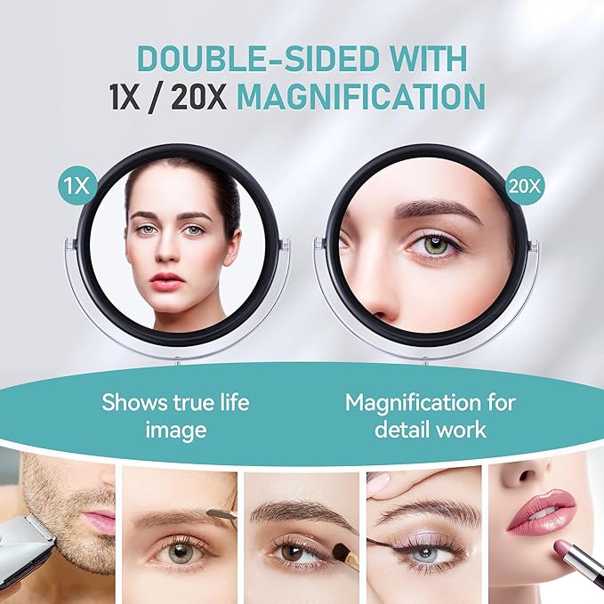 MIYADIVA 20X Magnifying Mirror - Double Sided 1X & 20X Makeup Mirror with 360 Rotation Stand