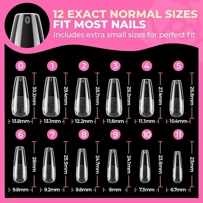UNA GELLA Long Coffin Nail Tips, 504pcs Pre-Shape Fake Nails Half Matte Full Cover Acrylic Gel Nail Tips Clear Long Coffin Press On Nails Home DIY Extension 12 Sizes Gelly Tips