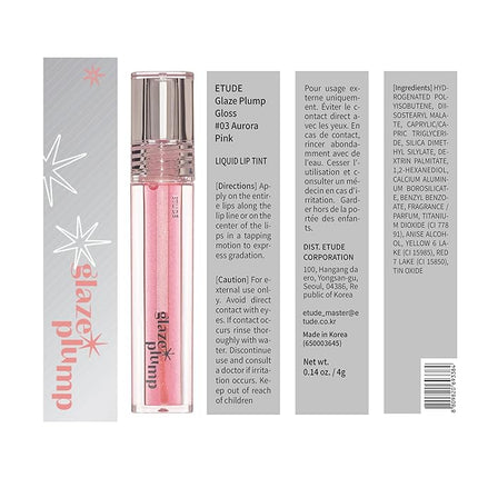 ETUDE Glaze Plump Gloss - Aurora Pink | Korean Lip Plumper, Volumizing Glaze, Vegan Certified, Shimmer, Glittering Daily Makeup. Sparkling Blue, Korean Makeup, Kbeauty, Perfect for Gift