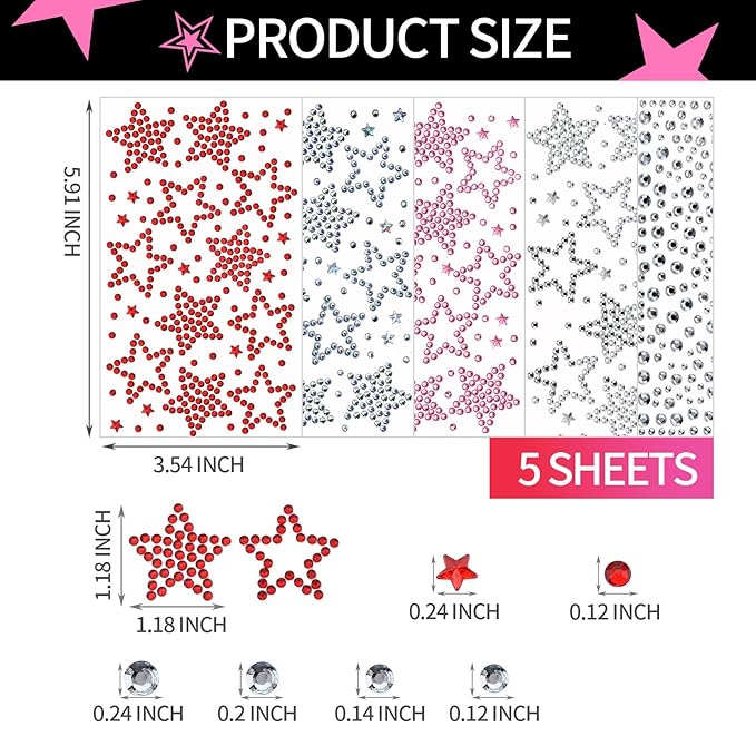 YGDZ Face Gems Face Jewels, Self Adhesive Hair Gems Festival Star Rhinestone Stickers for Face, Eye, Makeup, Body, Stick on Gems, Rave Accessories, Y2K Star Face Stickers for Kids, Women