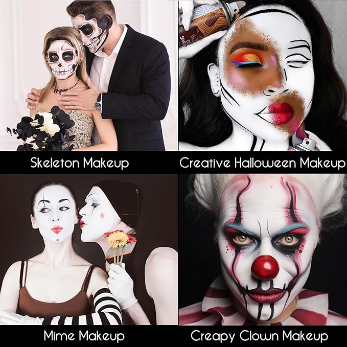 CCBeauty White Black Face Body Paint Stick, Oil Based Cream Blendable Foundation for Clown Skeleton Vampire Skull Joker Mime Cosplay Special Effects Costume , SFX Makeup For Halloween Party
