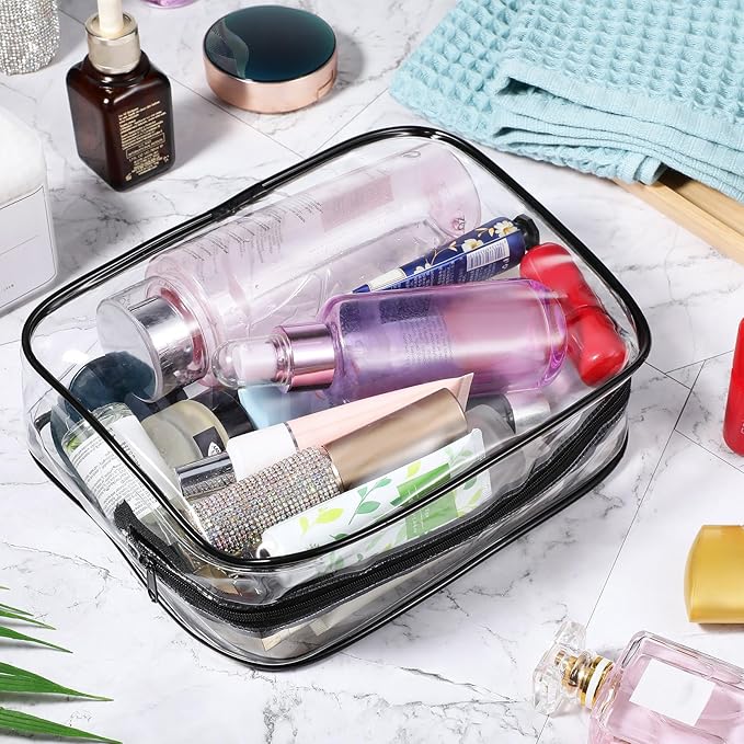 Weewooday 12 Pieces Clear Makeup Bags Cosmetic Storage Bags PVC Zipper Pouches Travel Waterproof Makeup Plastic Case for Women Organizing Toiletries Traveling Bathroom(Large,Black)