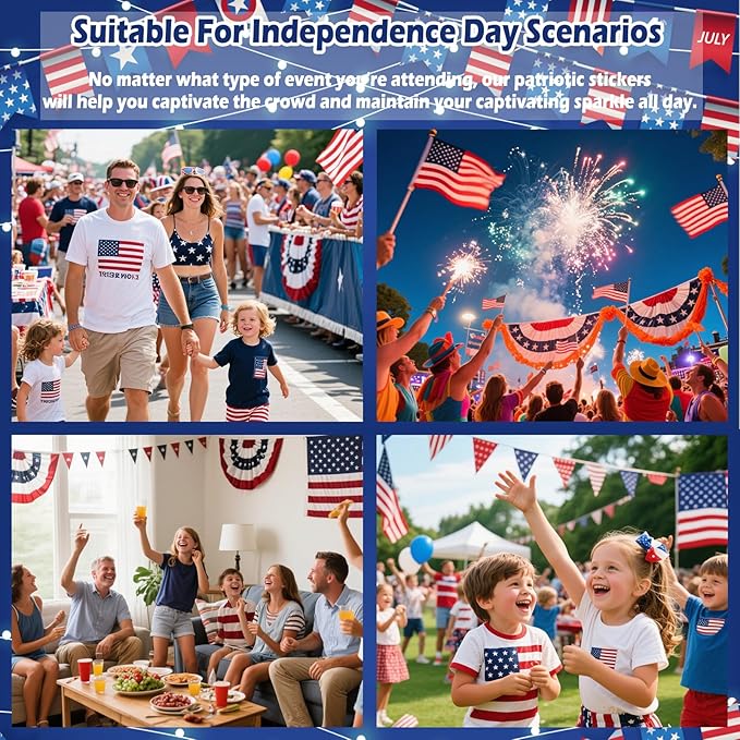 Yosca Independence Day Face Freckles Tattoo, 6Pcs Red White Blue 4th of July Temporary Tattoos for Patriotic Makeup, Waterproof Makeup Patches Fake Freckles for Memorial Day Veterans Day Flag Party