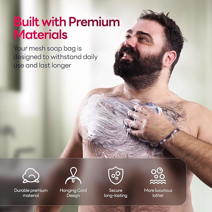 Soap Bag, Rough Exfoliation Soap Pouch for Bar Soap, Soap Mesh Pocket Bar Holder Washing and Drying Bags, Soap Sack Sponge Bag for Shower Bath (2 Pack)