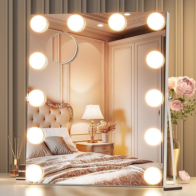 MINISO Vanity Mirror with Lights - 12" x 14" Hollywood Makeup Mirror with Adjustable Brightness,3 Modes Light, 360°Rotation