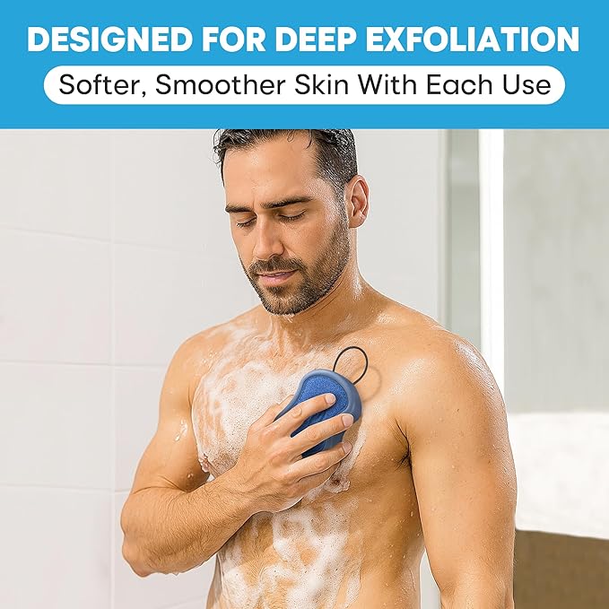 Shower Scrubber for Body 2-in-1 : 2 - Pack High Foaming Body Scrubber Exfoliator for Men, Ergonomic Shower Scrub, Deep Exfoliating Travel Bath Brush Loofah for Women, Durable Skin Wash Tool