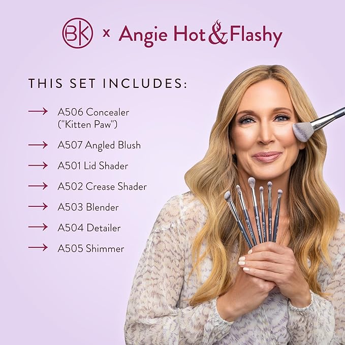 BK BEAUTY BRUSHES - ANGIE HOT & FLASHY Brush Set (7PC) - Viral Under-Eye Concealer, Eye Shadow, | Bronzer, Blush & Highlighter Makeup Brushes