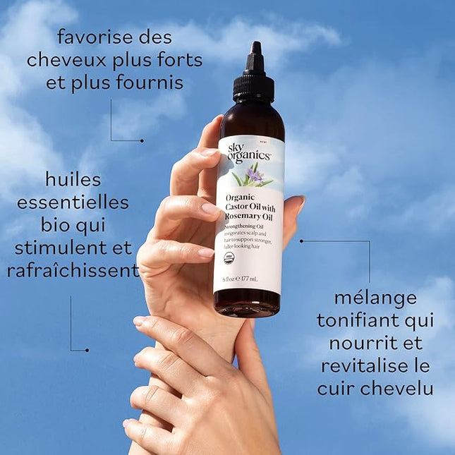 Sky Organics USDA Organic Castor Oil with Rosemary Oil, Strengthening Oil, Pure Potent Blend, Hexane Free, Invigorates Scalp, Supports Stronger, Fuller-Looking Hair, Textured Hair