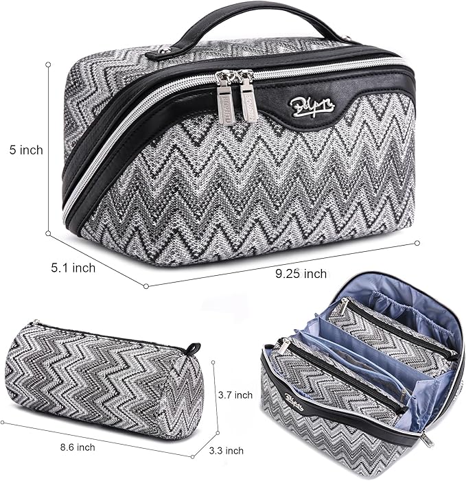 Travel Makeup Bag for Women: Western Boho Make up Bag Set of 3 - Large Capacity Vegan Leather Cosmetic Bag - Waterproof Toiletry Bag with Compartments & Handle & Divider(B-03Black)