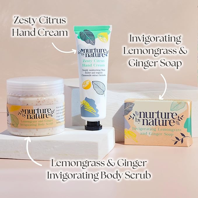 Nurture by Nature RELAX & UPLIFT Spa Kit for Women – Birthday Gifts for Women – 6 Piece Gift Basket with Hand Soap, Body Scrub, Hand Cream & More - Vegan Self Care Kit - Relaxation Gifts for Her