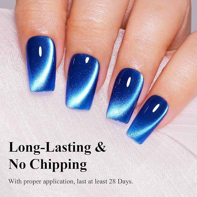 Imtiti Navy Cat Eye Gel Nail Polish with Magnet, Holographic Glitter Shimmer Magnetic UV Gel Polish for Nail Art Soak off UV Led